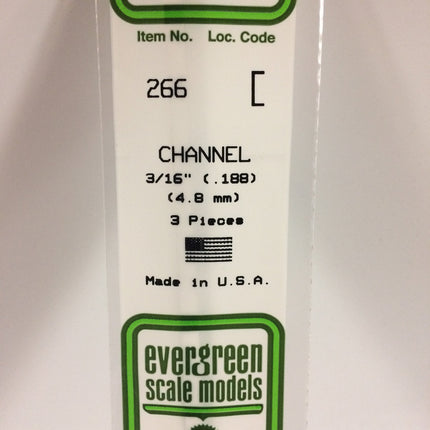 Evergreen 266 .188" (4.8mm) White Styrene Channel All Scales - package