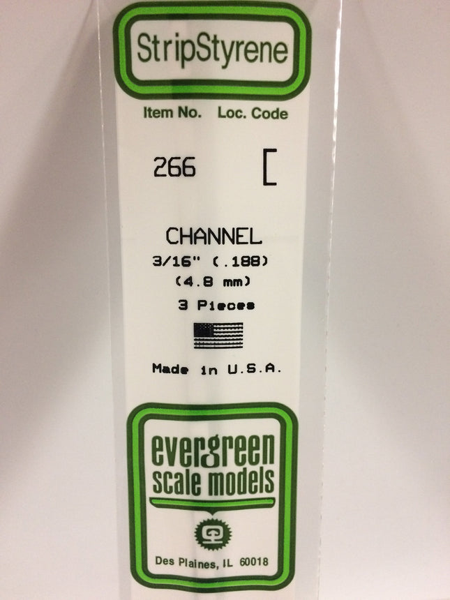 Evergreen 266 .188" (4.8mm) White Styrene Channel All Scales - package