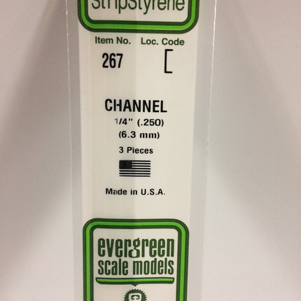 Evergreen 267 .250" (6.3mm) White Styrene Channel All Scales - package