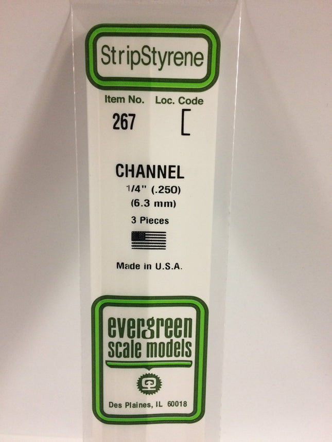 Evergreen 267 .250" (6.3mm) White Styrene Channel All Scales - package
