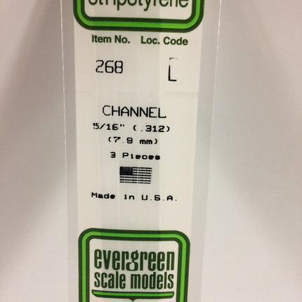 Evergreen 268 .312" (7.9mm) White Styrene Channel All Scales - package