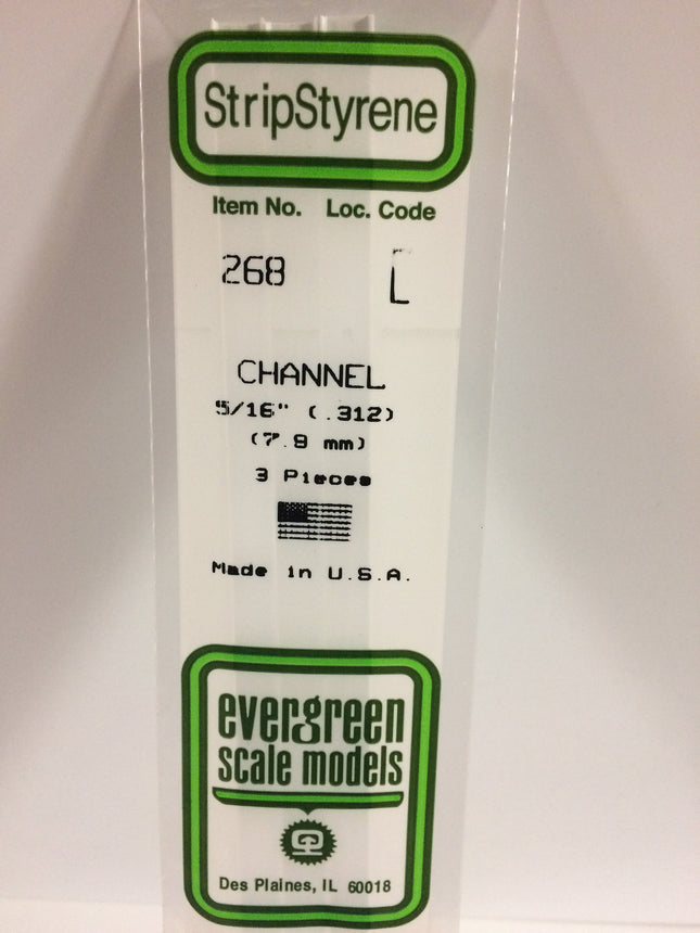 Evergreen 268 .312" (7.9mm) White Styrene Channel All Scales - package