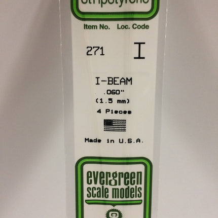 Evergreen 271 .060" (1.5mm) White Styrene I-Beam All Scales - package