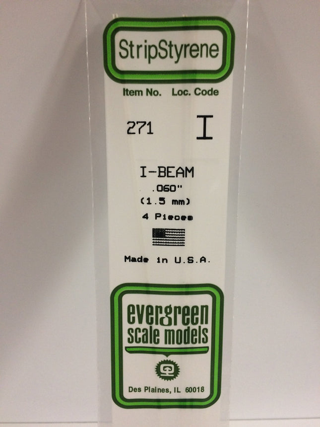 Evergreen 271 .060" (1.5mm) White Styrene I-Beam All Scales - package
