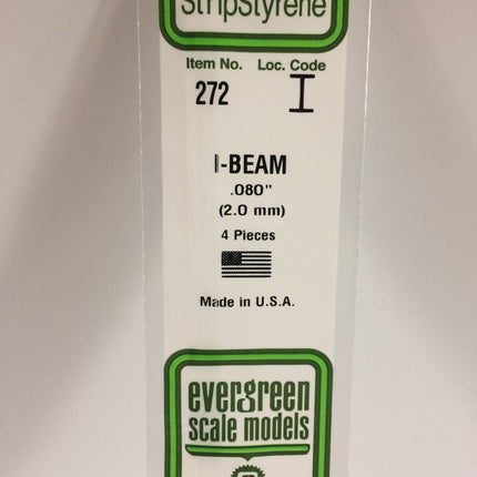 Evergreen 272 .080" (2.0mm) White Styrene I-Beam All Scales - package