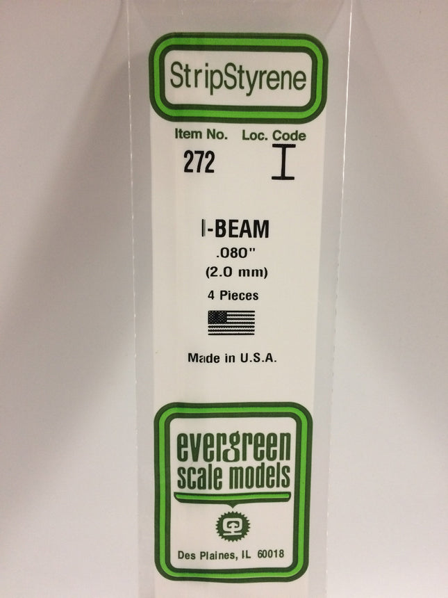 Evergreen 272 .080" (2.0mm) White Styrene I-Beam All Scales - package