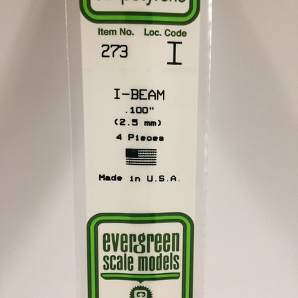 Evergreen 273 100" (2.5mm) White Styrene I-Beam All Scales - package