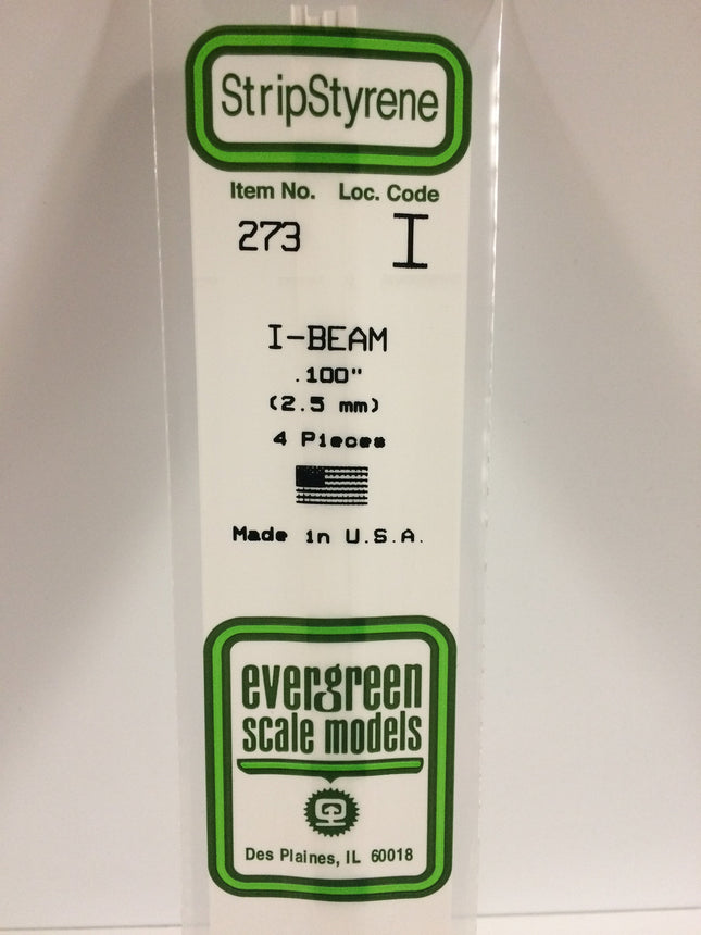Evergreen 273 100" (2.5mm) White Styrene I-Beam All Scales - package