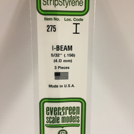 Evergreen 275 156" (4.0mm) White Styrene I-Beam All Scales - package