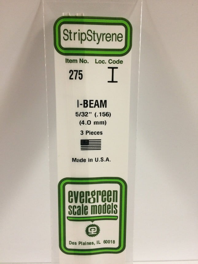 Evergreen 275 156" (4.0mm) White Styrene I-Beam All Scales - package