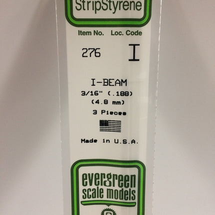 Evergreen 276 188" (4.8mm) White Styrene I-Beam All Scales - package