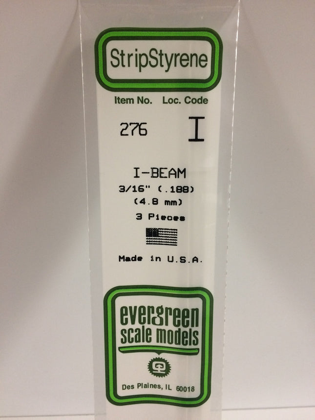 Evergreen 276 188" (4.8mm) White Styrene I-Beam All Scales - package