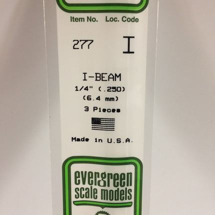Evergreen 277 .250" (6.3mm) White Styrene I-Beam All Scales - package