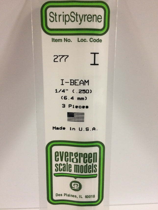 Evergreen 277 .250" (6.3mm) White Styrene I-Beam All Scales - package