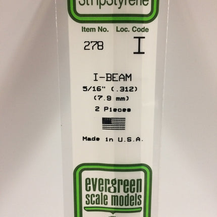 Evergreen 278 312" (7.9mm) White Styrene I-Beam All Scales - package