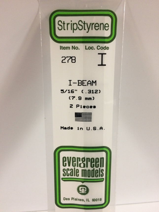 Evergreen 278 312" (7.9mm) White Styrene I-Beam All Scales - package