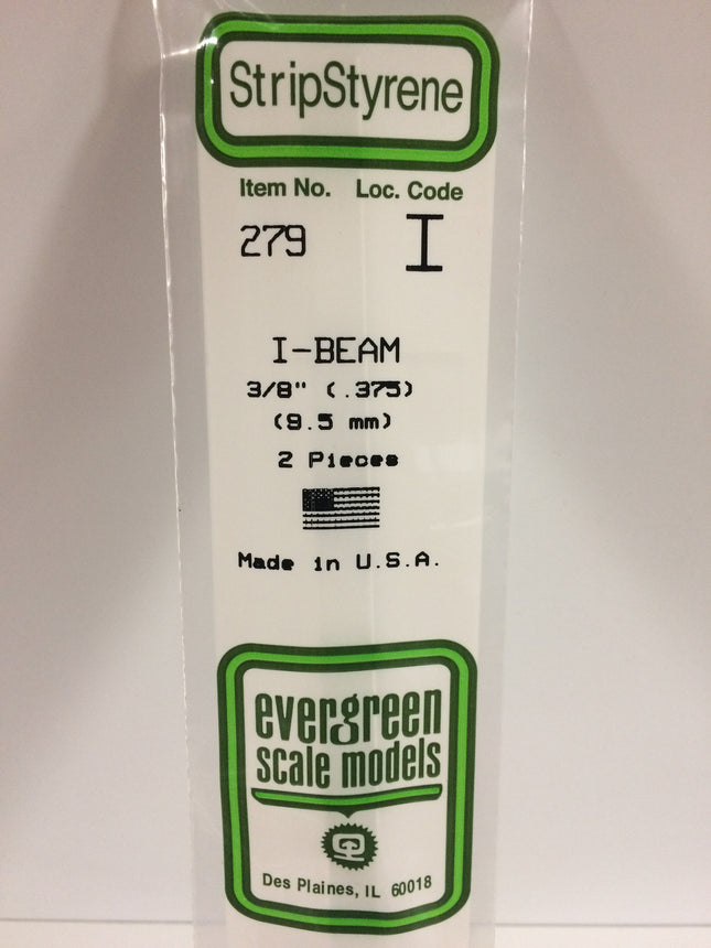 Evergreen 279 .375" (9.5mm) White Styrene I-Beam All Scales - package