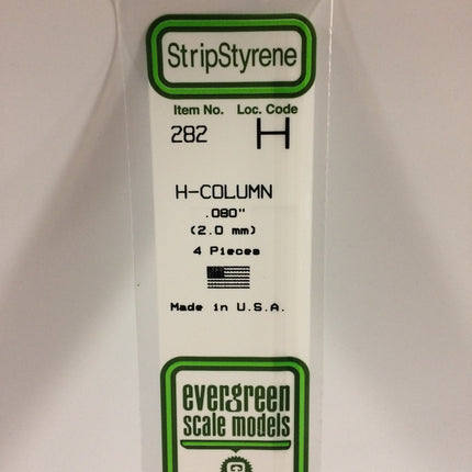 Evergreen 282 .080" (2.0mm) White Styrene H-Column All Scales - package