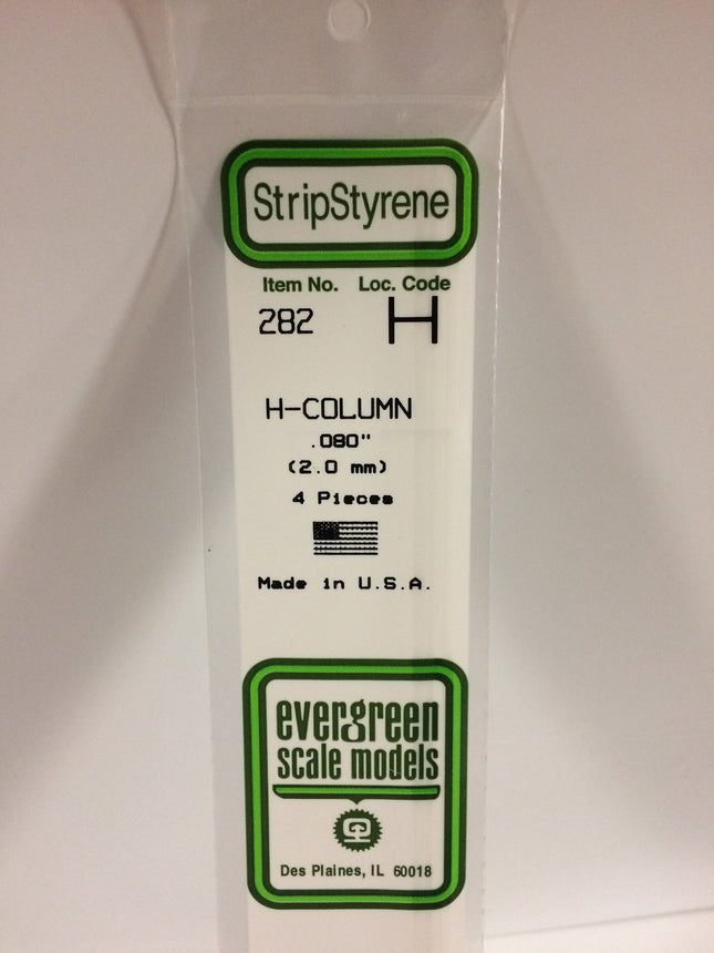 Evergreen 282 .080" (2.0mm) White Styrene H-Column All Scales - package