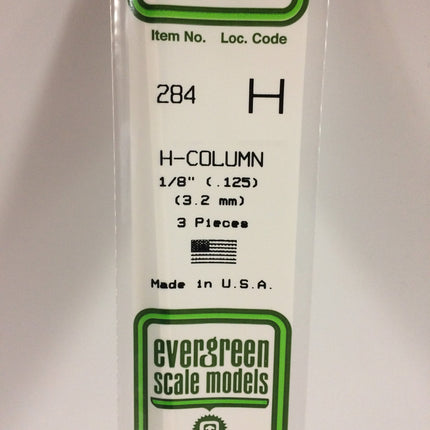 Evergreen 283 .125" (3.2mm) White Styrene H-Column All Scales - package