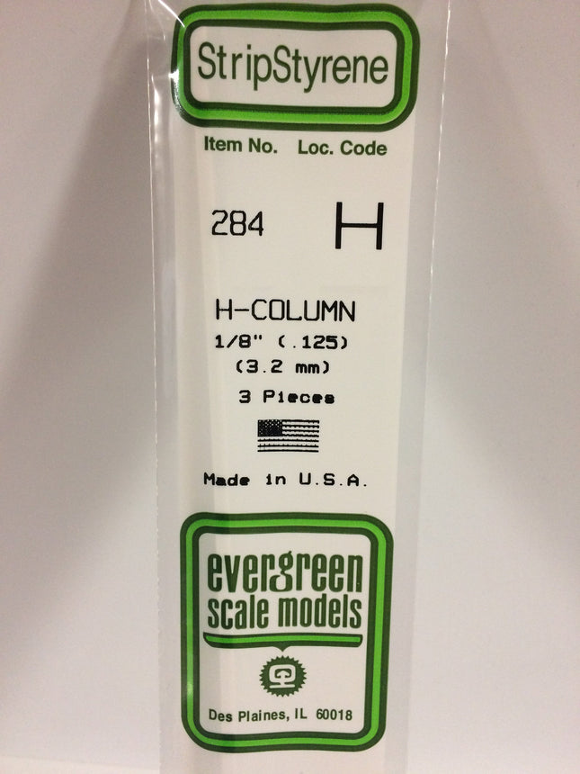 Evergreen 284 .125" (3.2mm) White Styrene H-Column All Scales - package