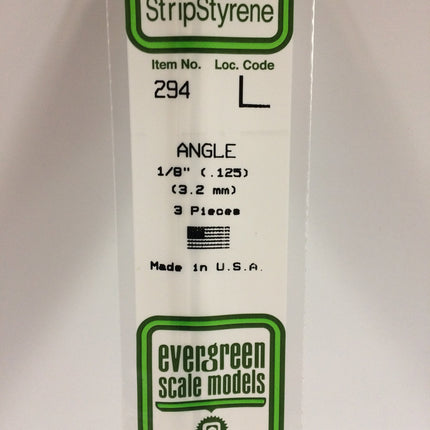 Evergreen 294 .125" (3.2mm) White Styrene Angle All Scales - package