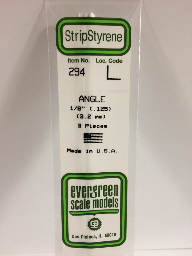 Evergreen 294 .125" (3.2mm) White Styrene Angle All Scales - package