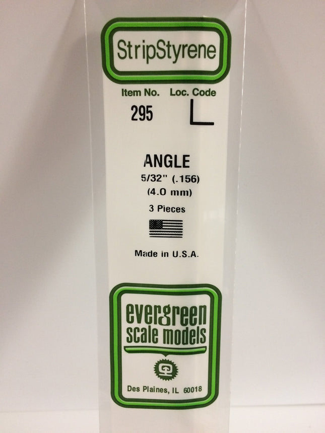 Evergreen 295 .156" (4.0mm) White Styrene Angle All Scales - package