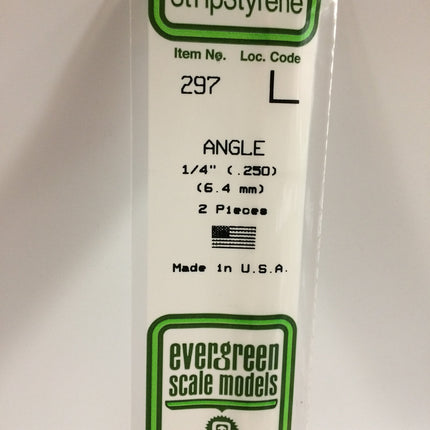 Evergreen 297 .250" (6.3mm) White Styrene Angle All Scales - package