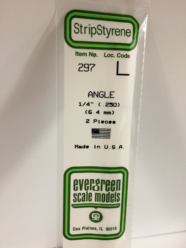 Evergreen 297 .250" (6.3mm) White Styrene Angle All Scales - package