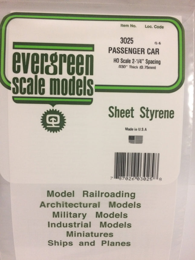 Evergreen 3025 .025" White Styrene Passenger Car Siding All Scales - package