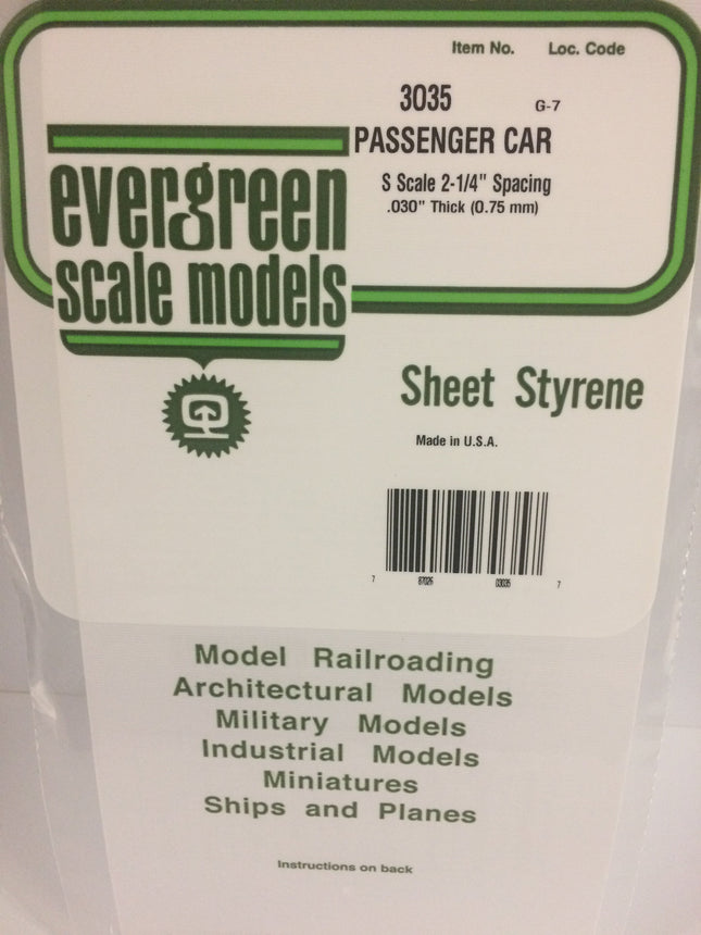 Evergreen 3035 .035" White Styrene Passenger Car Siding All Scales - package