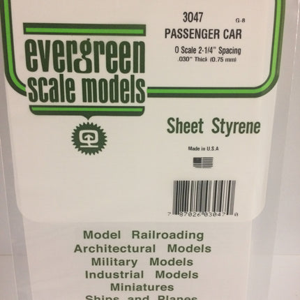 Evergreen 3047 .047" White Styrene Passenger Car Siding All Scales - package