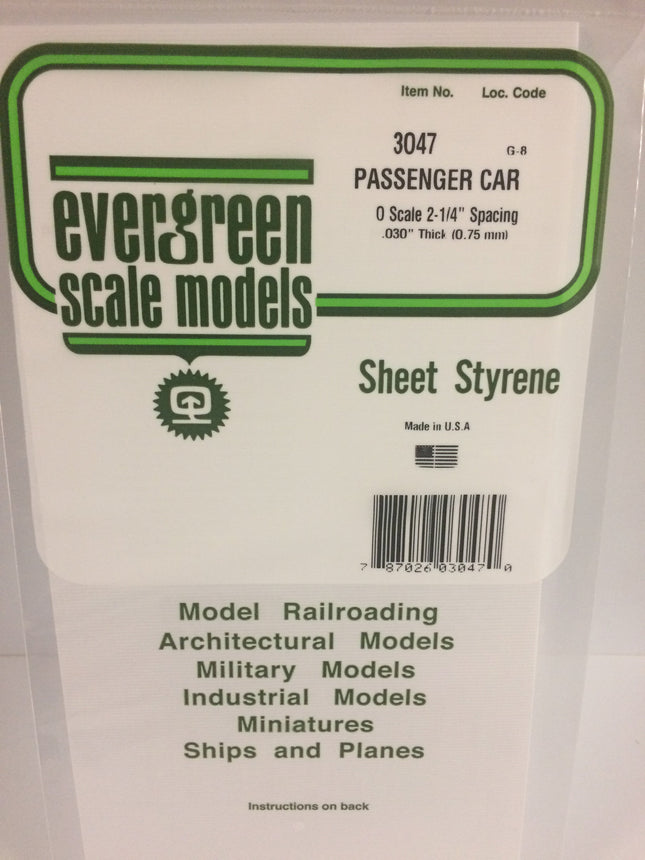 Evergreen 3047 .047" White Styrene Passenger Car Siding All Scales - package