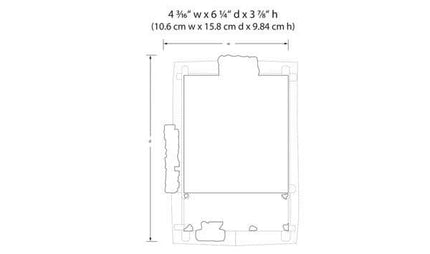 Dimension diagram of Woodland Scenics 5875 O Scale Cozy Cabin, showing measurements in inches and centimeters.