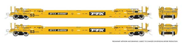 Rapido 1132504A HO scale 53' Husky-Stack Well Car Only, 2-pack, TTX