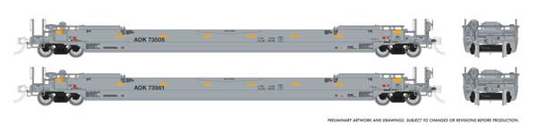Rapido 1132501A HO scale 53' Husky-Stack Well Car Only, 2-pack, Arkansas-Oklahoma AOK