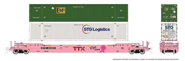 Rapido 1132001 HO scale 53' Husky-Stack Well Car w/2 Containers, TTX