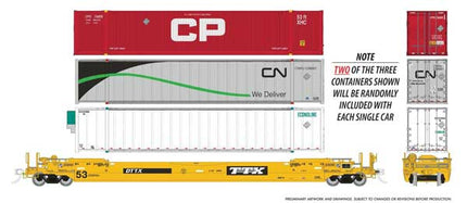 Rapido 1132007 HO scale 53' Husky-Stack Well Car w/2 Containers, 3-pack, TTX