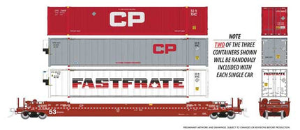 Rapido 1132502 HO scale 53' Husky-Stack Well Car Only, 6-pack, Canadian Pacific