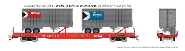 Rapido 1130504 HO scale Marine Industries Piggyback Flatcar w/26' Trailers, 6-pack, Canadian Pacific
