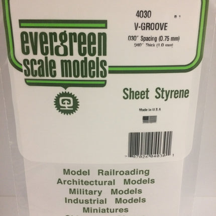 Evergreen 4030 .030" White Styrene V Groove Siding All Scales - package