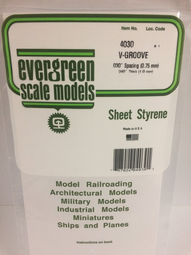 Evergreen 4030 .030" White Styrene V Groove Siding All Scales - package