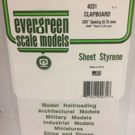 Evergreen 4031 .030" White Styrene Clapboard Siding All Scales - package