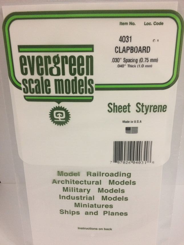 Evergreen 4031 .030" White Styrene Clapboard Siding All Scales - package