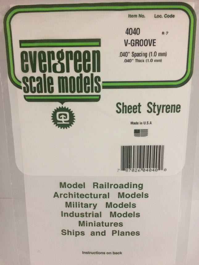 Evergreen 4040 .040" White Styrene V Groove Siding All Scales - package
