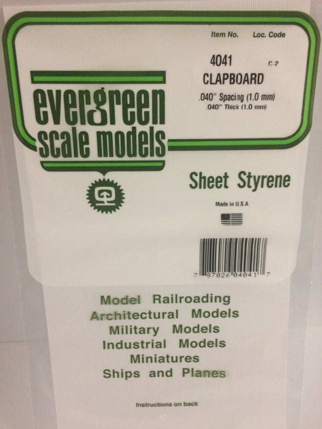 Evergreen 4041 .040" White Styrene Clapboard Siding All Scales - package