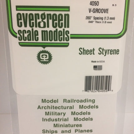 Evergreen 4050 .050" White Styrene V Groove Siding All Scales - package