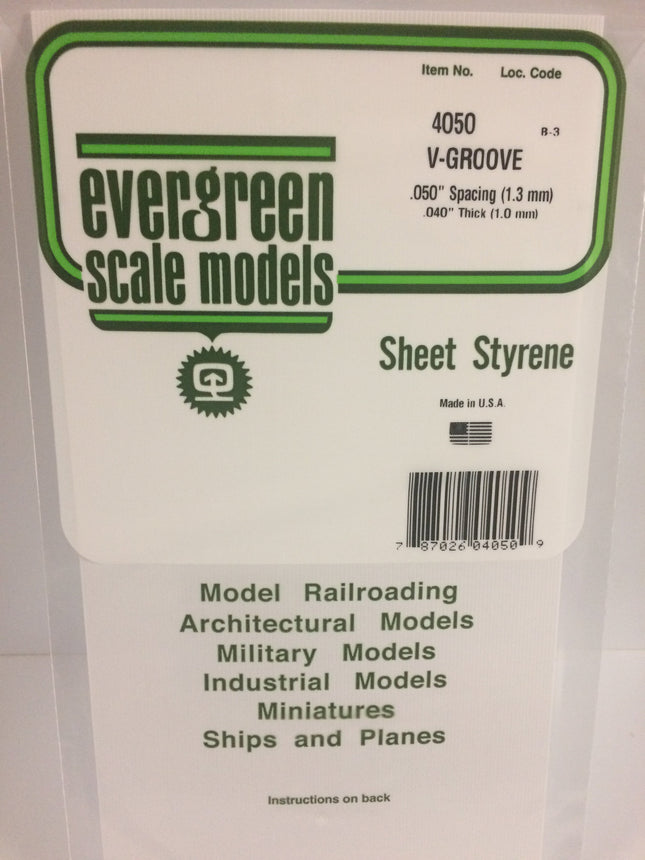 Evergreen 4050 .050" White Styrene V Groove Siding All Scales - package