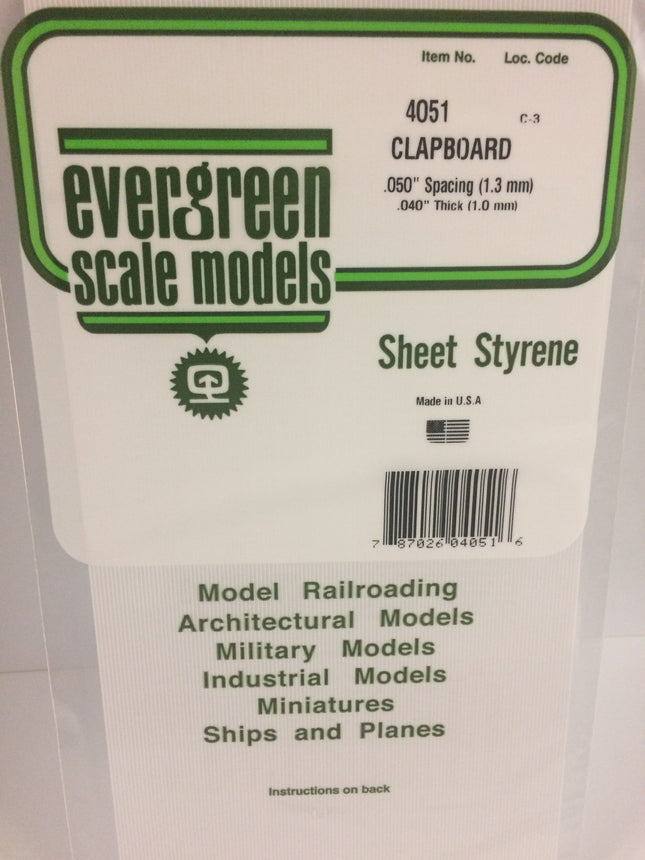 Evergreen 4051 .050" White Styrene Clapboard Siding All Scales - package